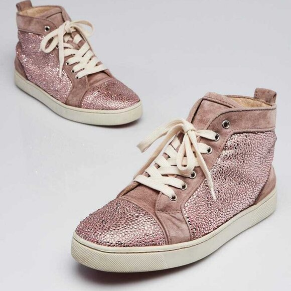 Christian Louboutin Pink Suede Crystal Bip Bip High Top Sneakers Size 10/40.5 - Picture 1 of 5